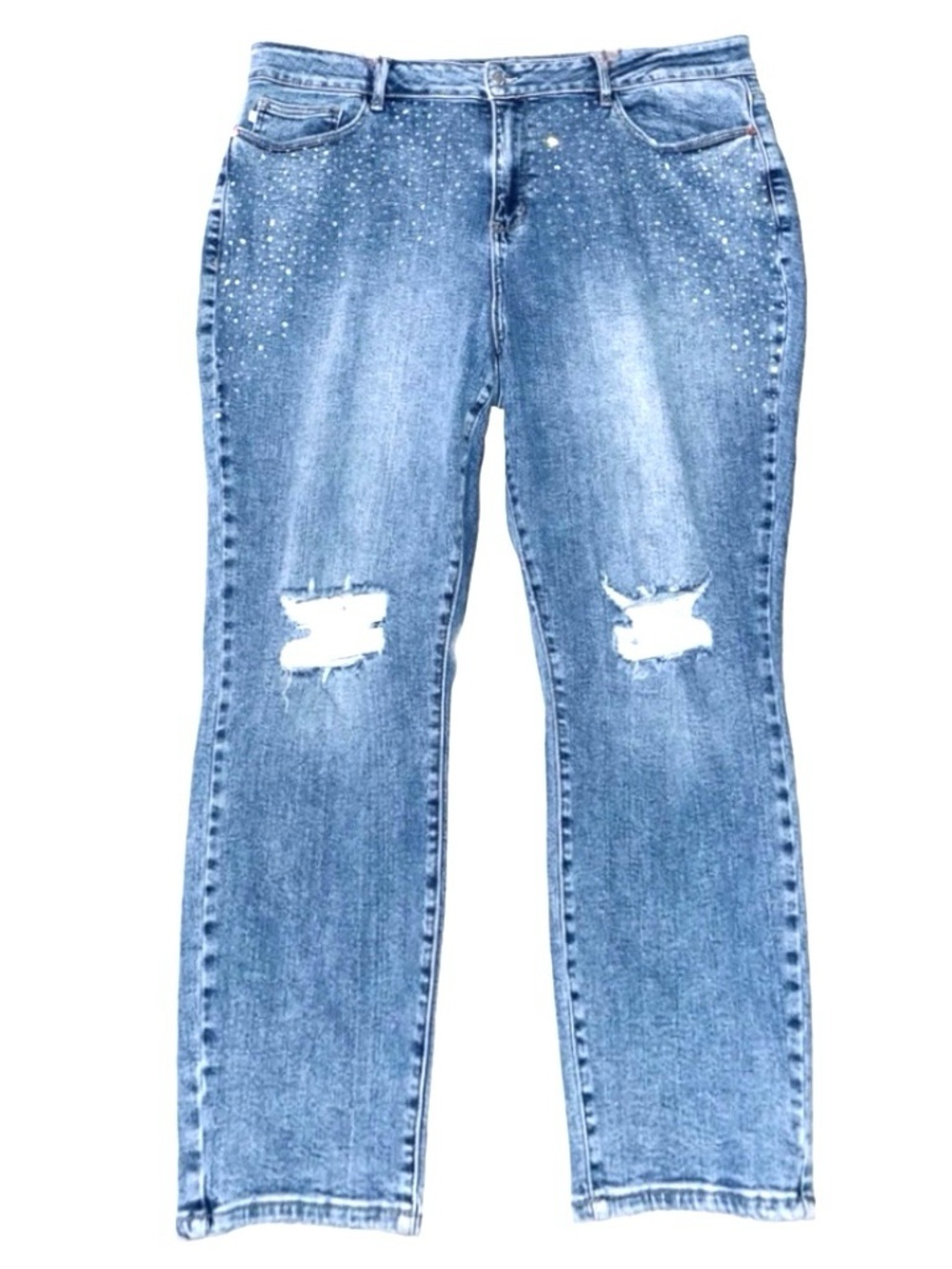Judy Blue CURVY Shine Bright Diamond Rhinestone Straight Leg Jeans SZ 22W Plus